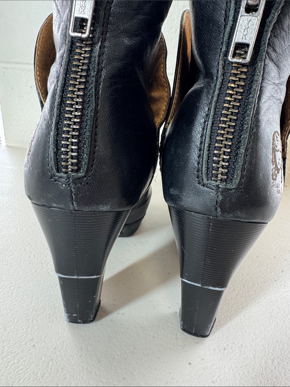 LIKE SMUG Black Leather Heeled Ankle Boots Size 36 Platform Moto Boho Steampunk - Picture 7 of 15